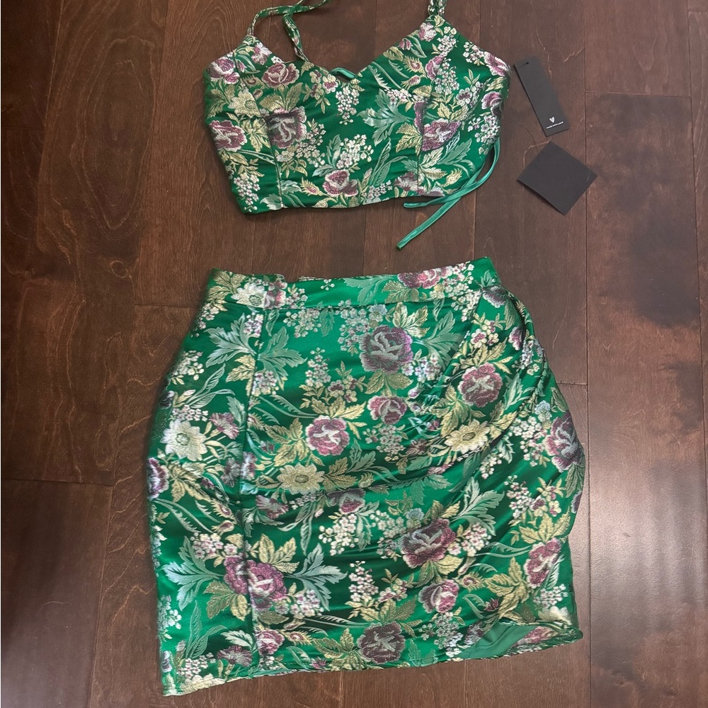 Floral Green Skirt and crop top